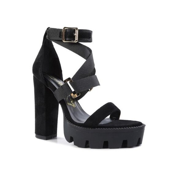 FRESH DAISY Harness Straps Platform High Heels - Espresso - Picture 1 of 12